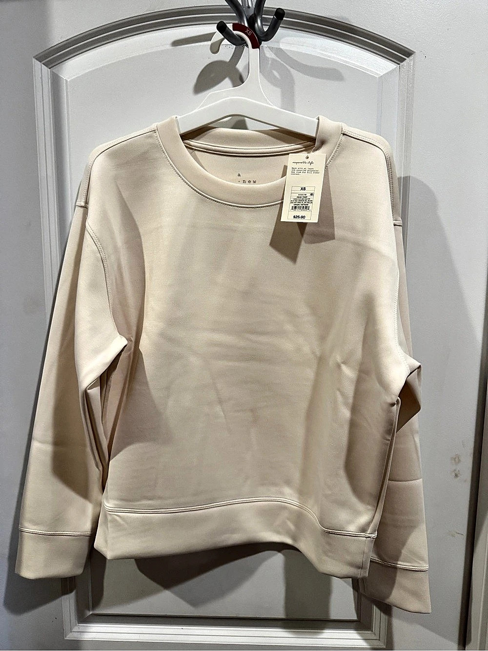 a new day Crewneck Cotton-Blend Sweatshirt in Cream Size XS NWT